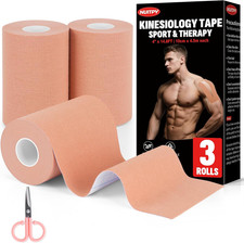 3 Rolls Kinesiology Tape, 4 Inch X 14.8 Feet Waterproof Athletic Tape, Uncut Kin