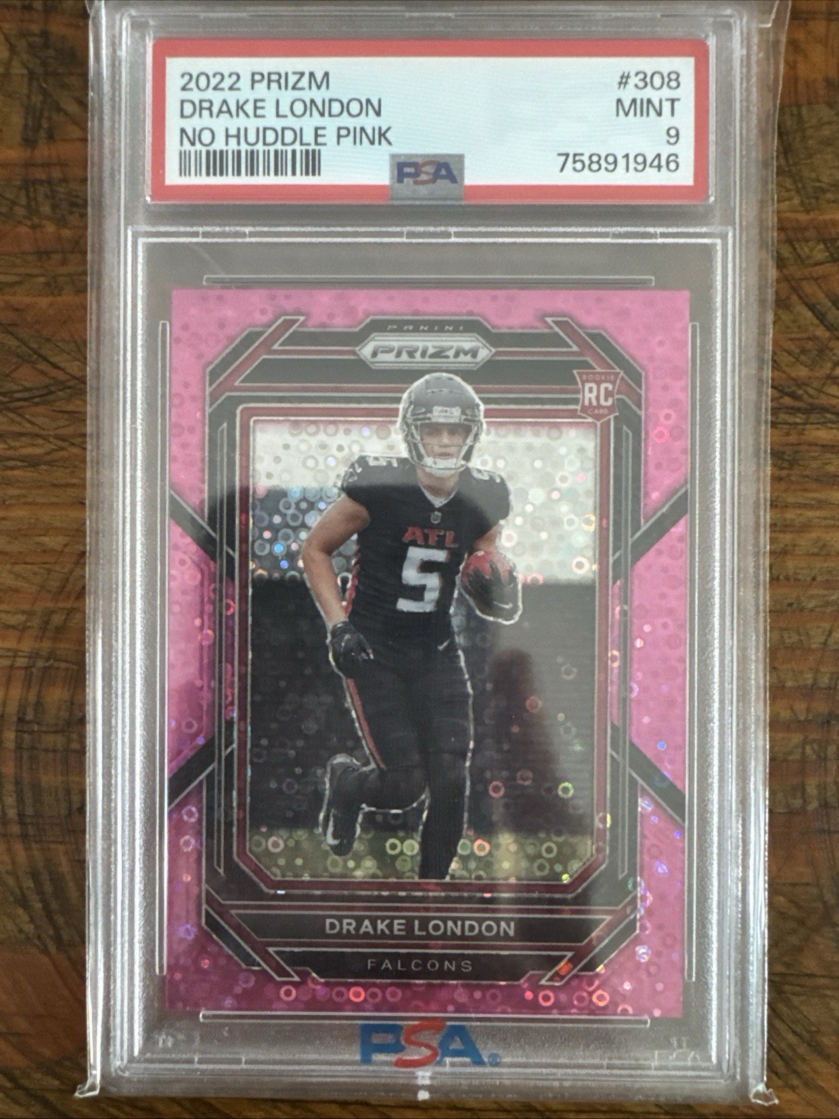 Drake London 2022 Panini No Huddle Pink Prizm /15 Rookie #308 PSA 9 Low Pop