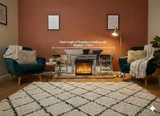 Luxury 214cm Mirrored Electric Fireplace Suite Crushed Diamond Surround & Units