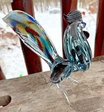 Vintage Colorful Hand Blown Glass Rooster Lg Figure Murano Style  Excellent 