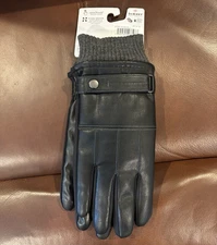 Isotoner Men Black Faux Leather Slip On Touchscreen Winter Cold Weather Gloves L