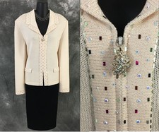 BEAUTIFUL St John evening jacket knit ivory rhinestones embellished blazer 14