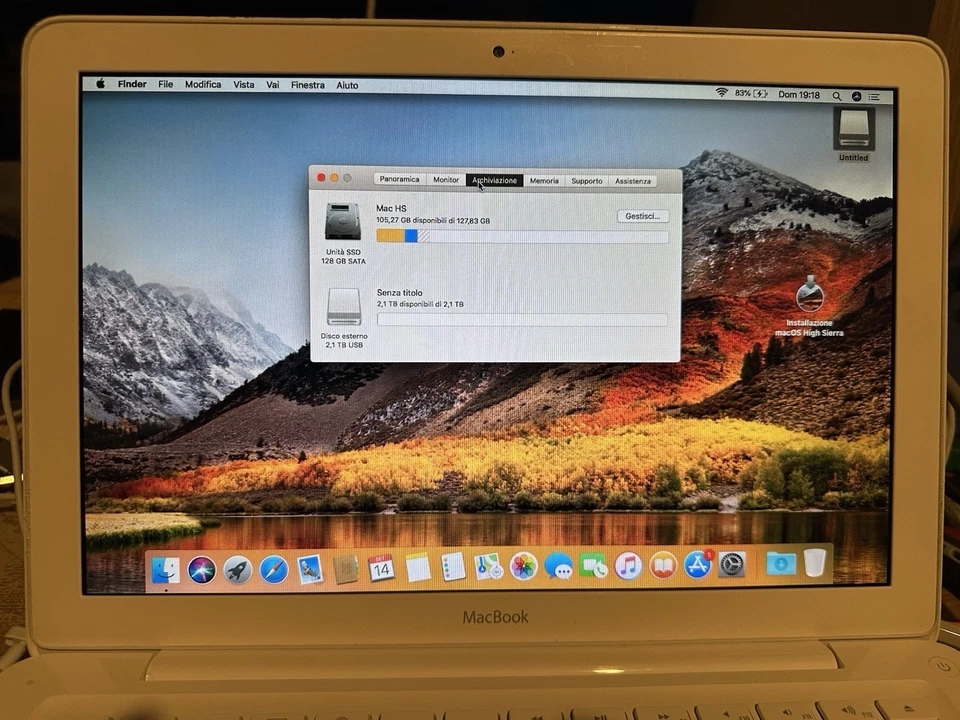 APPLE MACBOOK A1342 Unibody WHITE 13'' MID 2010 - SSD 128GB RAM 8GB+2TB USB A+C - Immagine 3 di 4