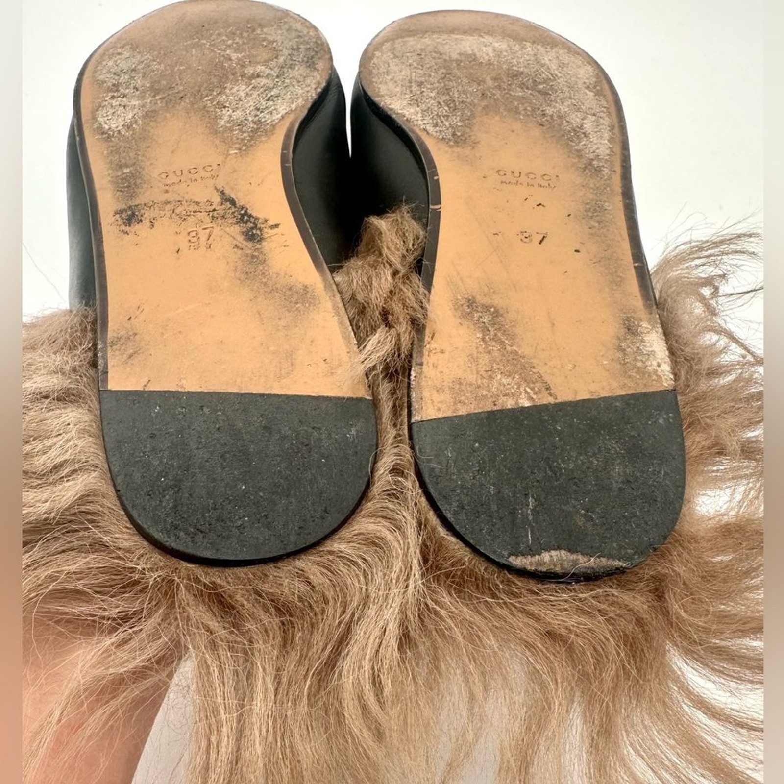 Gucci Princetown Fur Mule Black Horsebit SlipperShearling Loafer Flats EU37 US7 image 5
