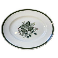 Vtg Maddock Royal Vitreous Green Merryleaves Oval Plate Serving Platter 12 inch