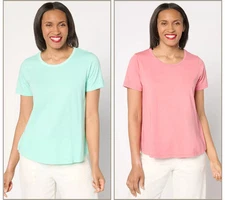 LOGO by Lori Goldstein Crew Neck Antique Wash Tees 2 pc Sets Coral Cabbage S New