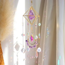 Amethyst Crystal Suncatcher - Hanging Gold Plated Garden Sun Catcher