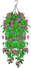 Fake Hanging Flowers Basket for Outdoor Indoor Decoration, Purple