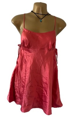 Vtg Y2K Victorias Secret Womens S 100% Silk Red Strappy Babydoll Cami Tunic Top