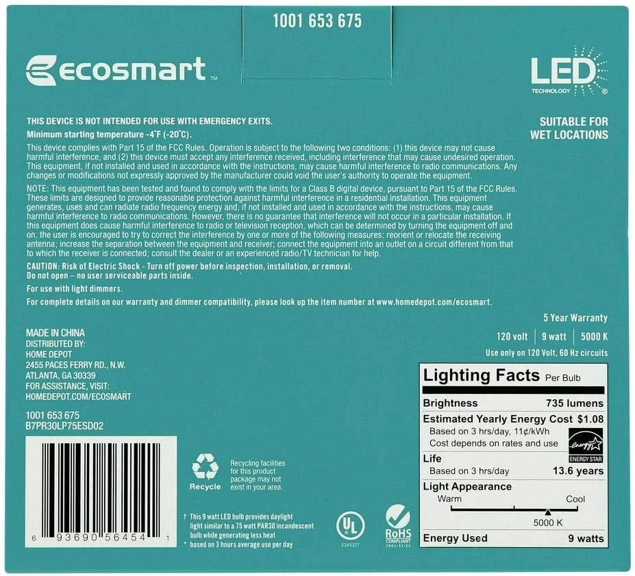 EcoSmart PAR30 LED Flood Light Bulbs  Dimmable Energy Star | Daylight (2-Pk) - Image 4 of 4
