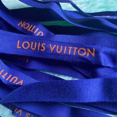 Authentic  LV Designer Ribbon,  Blue with Gold Logo, sold by the yard