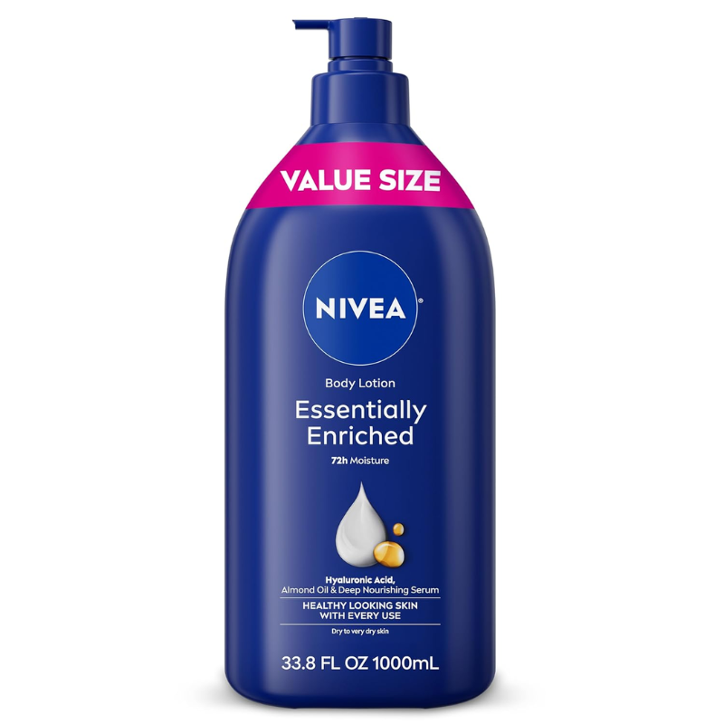 NIVEA Essentially Enriched Body Lotion 33.8 oz, Hyaluronic Acid & Almond Oil