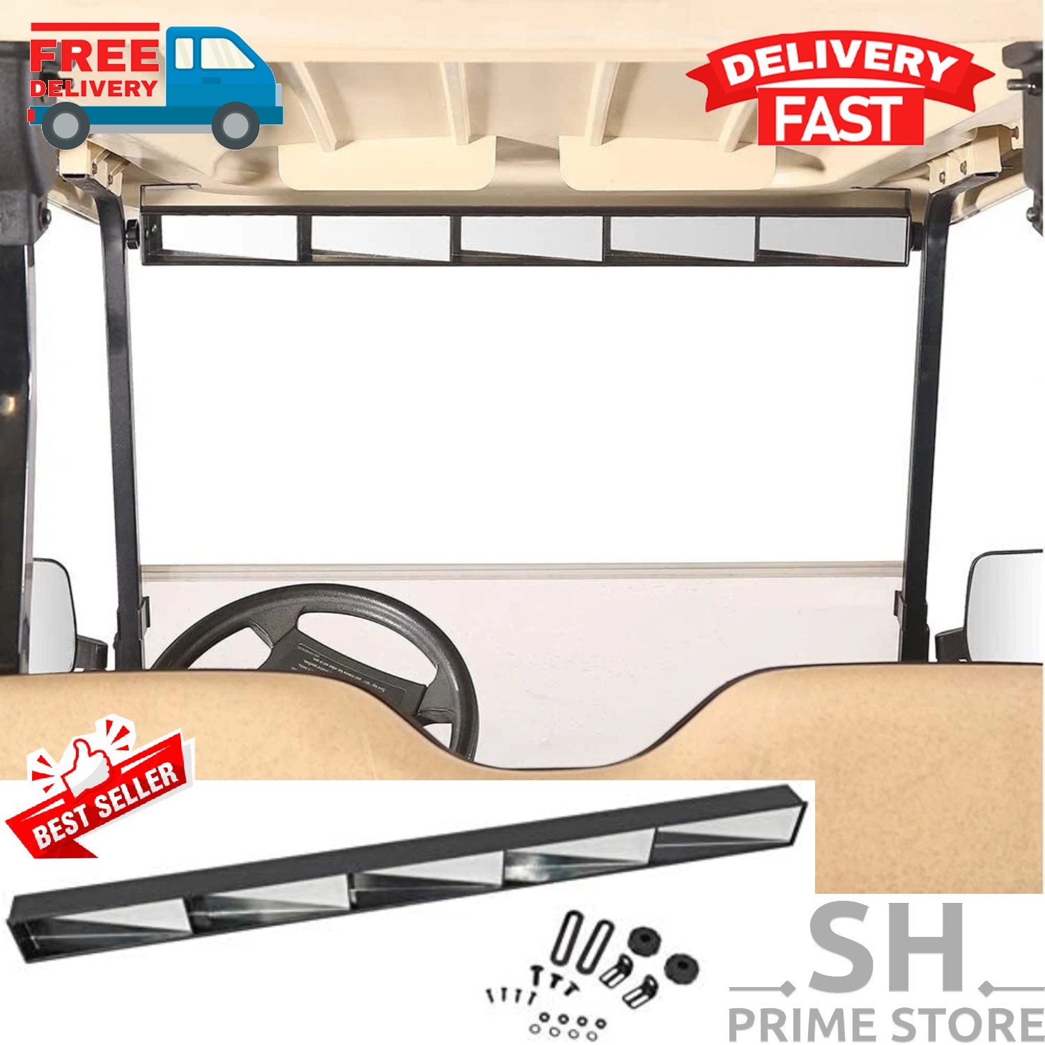 5 Panel Mirror Golf Cart Extra Wide Rear View For EZGO Yamah