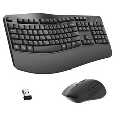 Wireless Keyboard and Mouse Combo,2.4G Full Size Wave Keys Ergonomic Keyboard...