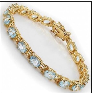 Authentic Stunning Women’s Bracelet – 18K Yellow Gold Plated – 16.0 CTW Swiss Blue Topaz –