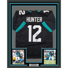 Framed Autographed/Signed Travis Hunter 35x39 Jacksonville Black Jersey BAS COA