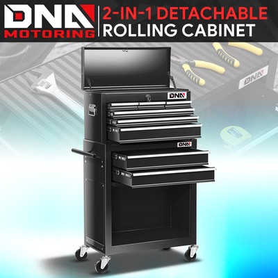 8 Drawers Durable Ample Storage 2-In-1 Detachable Rolling Tool Cabinet Black