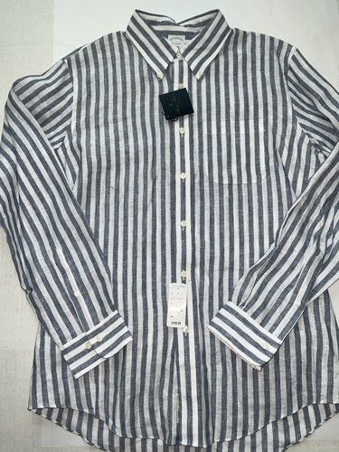 NWT $108 Brooks Brothers Blue & White Striped Irish Linen Shirt - Size Large