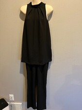 Women's ADRIANNA PAPELL Black Sleeveless Layered/Overlay Evening Jumpsuit Size 6