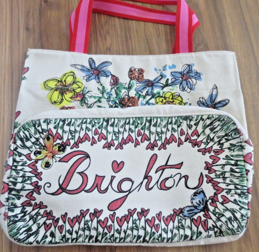 BRIGHTON Love Tweet Canvas Large Tote Bag Birds Hearts Butterflys Shoulder  Carry