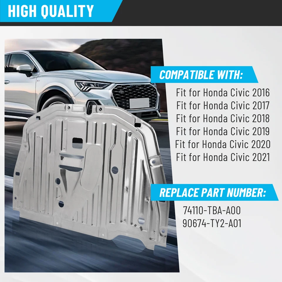 Placa de deslizamiento delantera para cubierta protectora de motor Honda Civic 16-21 protector contra salpicaduras aleación de aluminio Foto 2 de 4