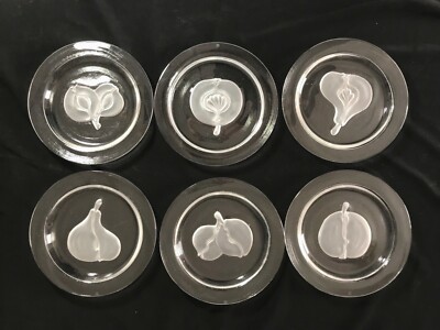 SIX Claus Josef Riedel CJR Austrian Crystal Glass Frost Fruits Dinner Plates 