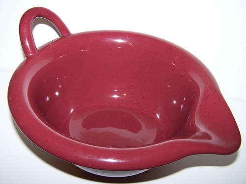 RARE Set of 3 Heavy Mixing-Nesting Bowls ~ Handle & Pour Spout Ceramic BURGUNDY - Picture 6 of 12