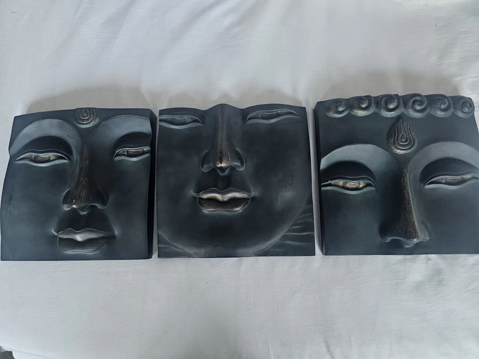 Buddha 3D Wall Art Plaques Set Unusual Trio Meditation Black Zen home/ garden - Image 2 of 4