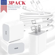 3x USB C For iPhone 17 16 15 14 13 12 11 PD Quick Charger Cube Type C Data Cable