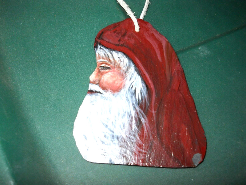 Hand-painted Santa ornament on slate by Tammy Updegrove Bramsburg  Year 2000
