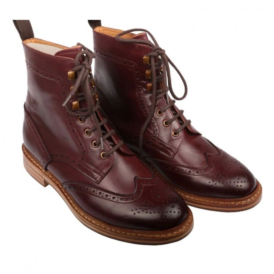 Handmade Men Good Year Welted Sole Boot, Men Maroon Ankle High Leather Boot 7-17
