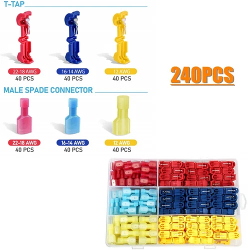 480PCS Insulated T-Tap 22-10 AWG Quick Splice Wire Terminal Combo Connectors Kit - Picture 9 of 10
