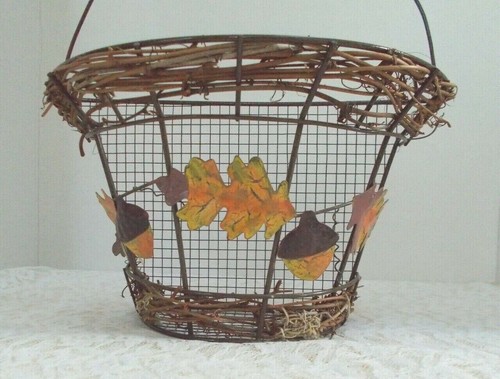 Decorative Autumn/Fall Leaves Wire Basket 9-1/2" Wide x 4-1/2" Deep x 6" Tall - Picture 6 of 6