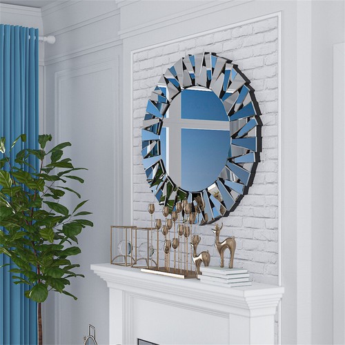3D Large Accent Mirror Fireplace Decorative Mirror with Beveled Glass Frame Edge - Picture 10 of 12