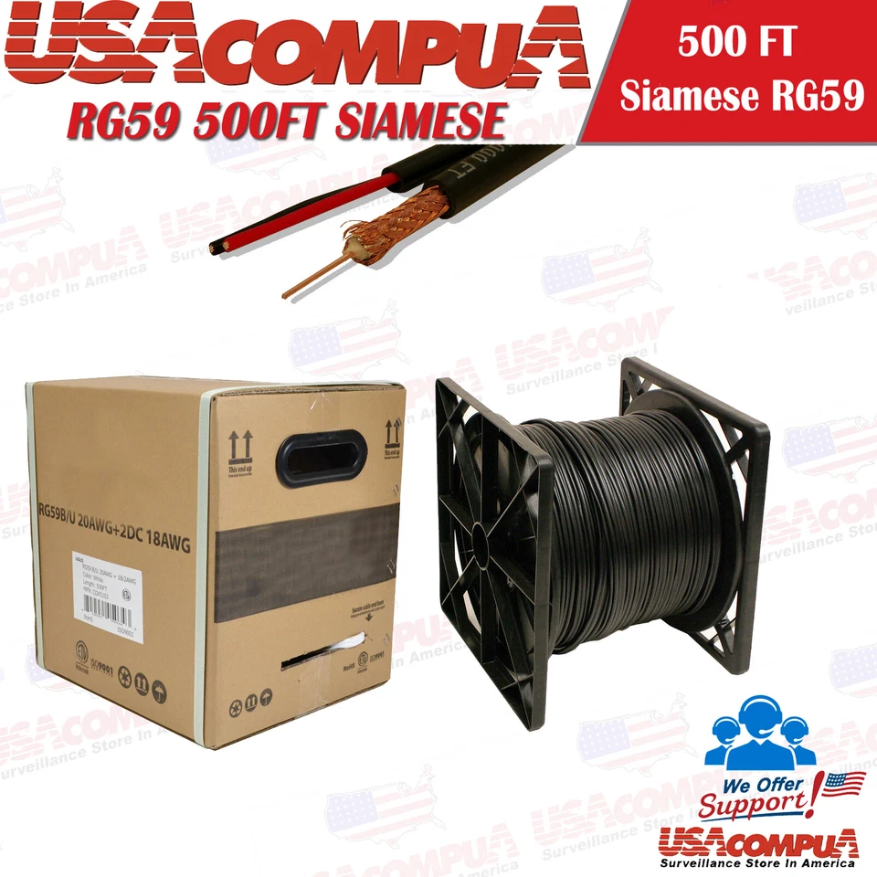 500英尺RG-59 CCTV暹罗电缆18/2AWG电线黑色/白色  — 第 3/4 张图片