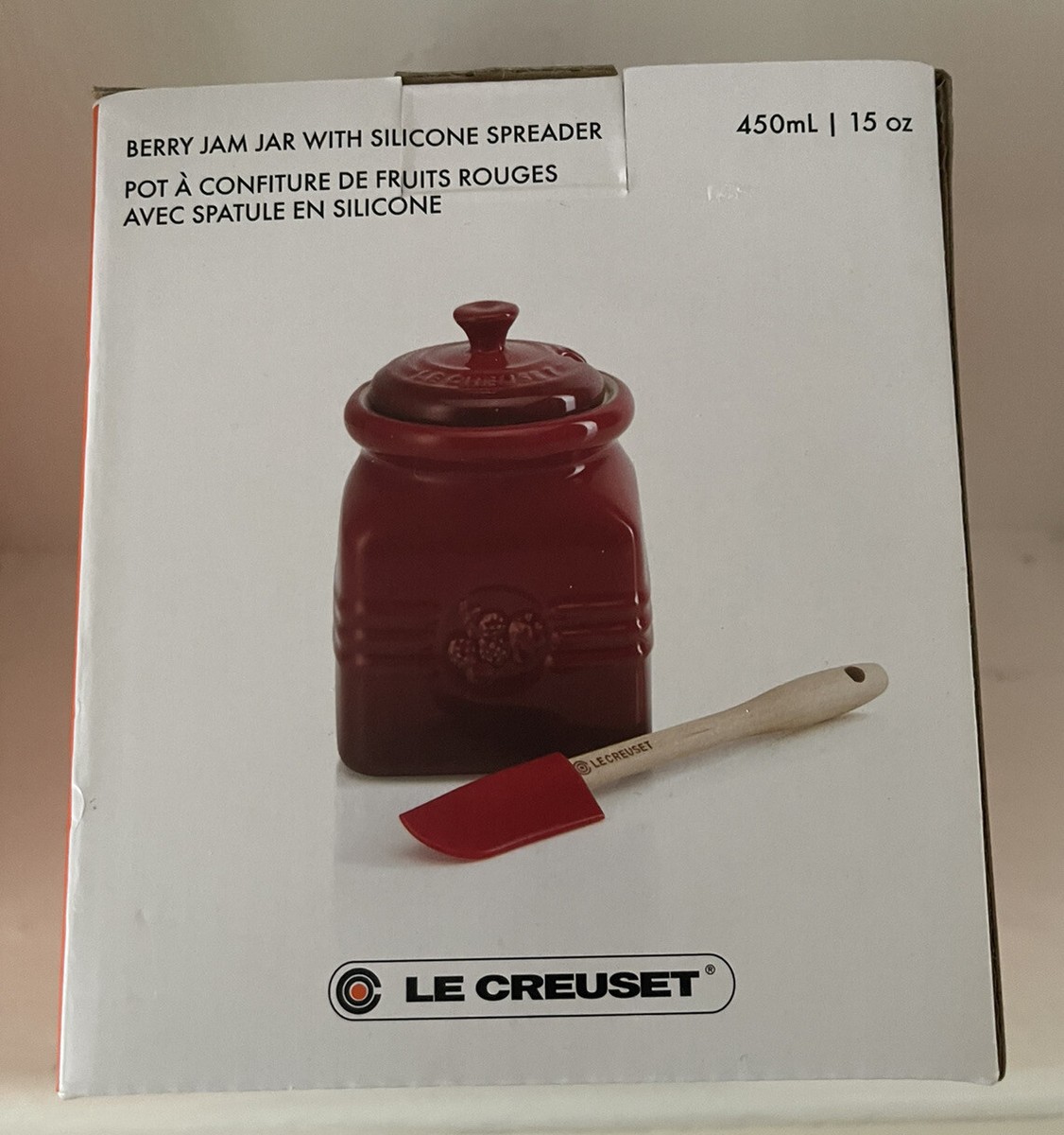 Le Creuset Stoneware Berry Jam Jar With Silicone Spreader Cerise