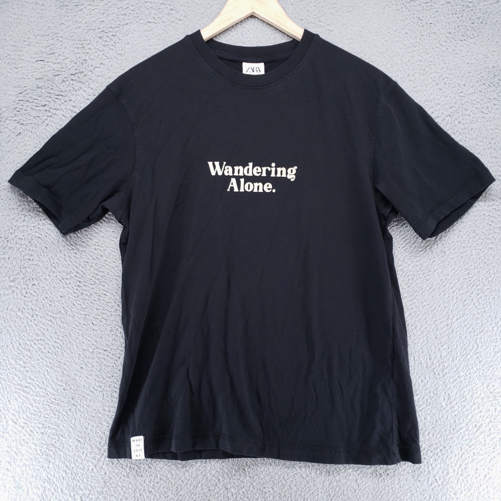 ZARA Women's Black Short Sleeve T-Shirt Wandering Alone from New York City