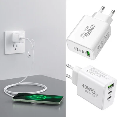 3-fach Schnellladegerät 40W Netzteil Mehrfach Stecker 2x USB-C + 1x USB Charger - Bild 1 von 4