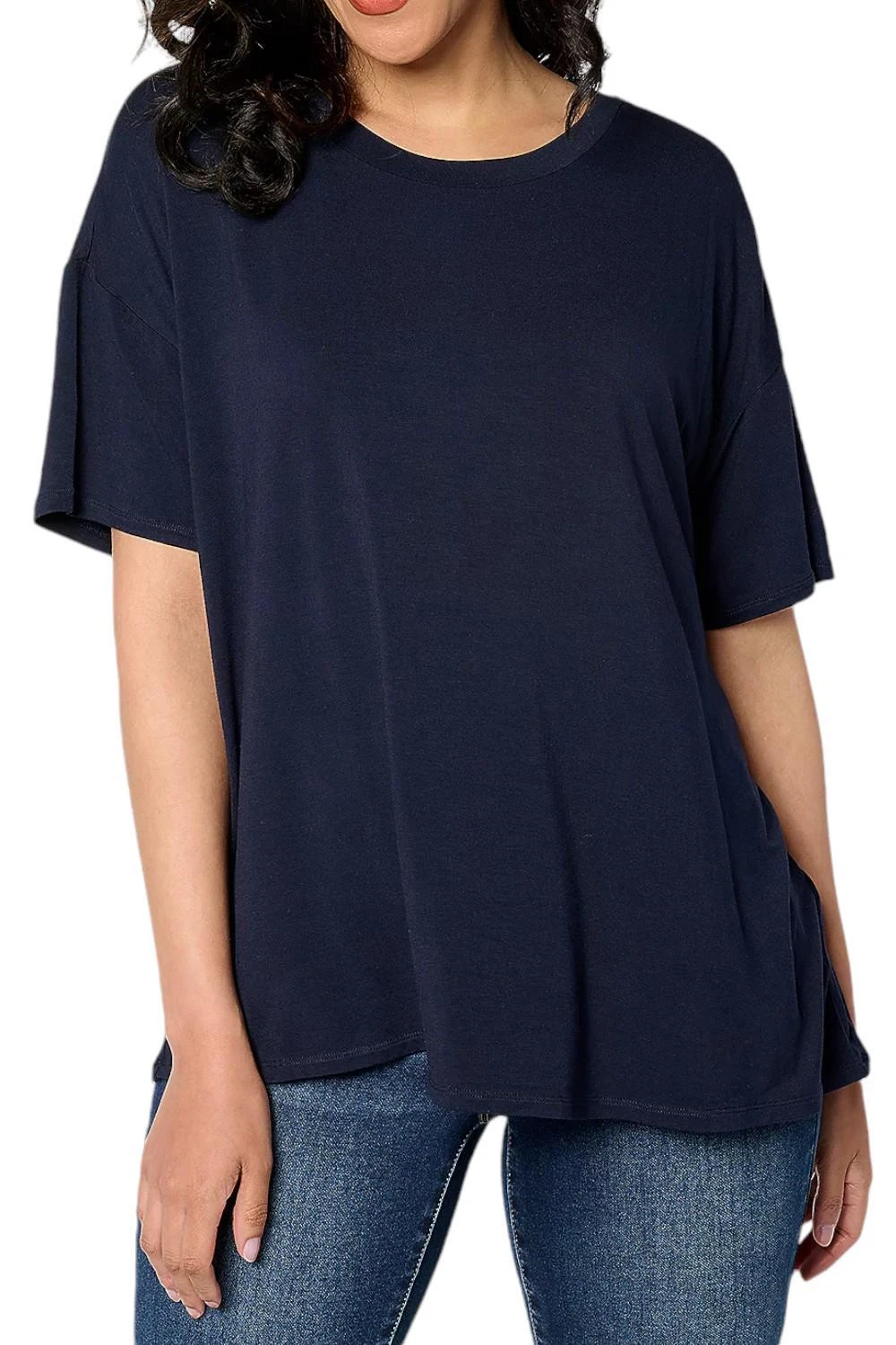 Nicole by Nicole Miller Women's Luxe Modal Drop Shoulder Tee Deep Navy