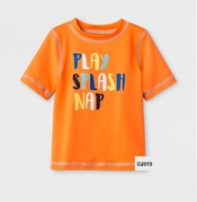 Cat Jack Toddler Boys Orange "Play, Splash, Nap" Rash Guard Shirt Size 5T
