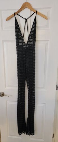 Mono PrettyLittleThing Talla 4 Crochet Encaje Cuello Halter Espalda Abierta Negro Transparente - Imagen 3 de 10