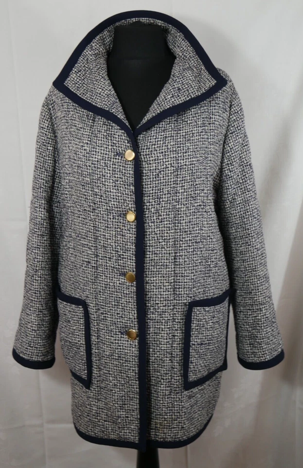 LIZ MALRAUX DESIGN 100% SEIDE Luxus Mantel Blau/Weiß Frühling Größe 44/46 TOP! - Bild 4 von 4