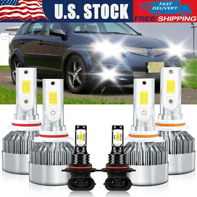 6Pcs LED Headlight Hi Low Fog Light Bulbs Combo 6000K For Pontiac Vibe 2010