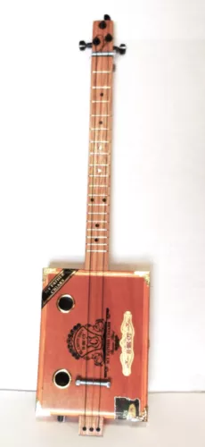 Cigar box guitar, 3 string, metal frets, piezo sound PU installed (see desc)