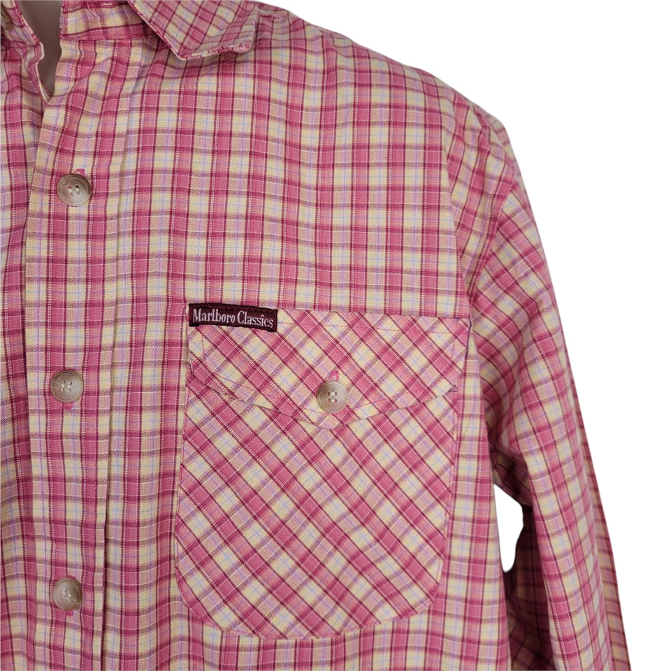 Vintage Marlboro Classics Button Up Shirt Mens Size Large Plaid Check Pink - Image 3 of 4