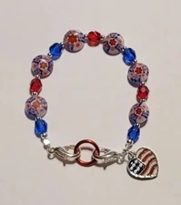 Red White & Blue Millefiori Patriotic Medical Alert ID Replacement Bracelet 
