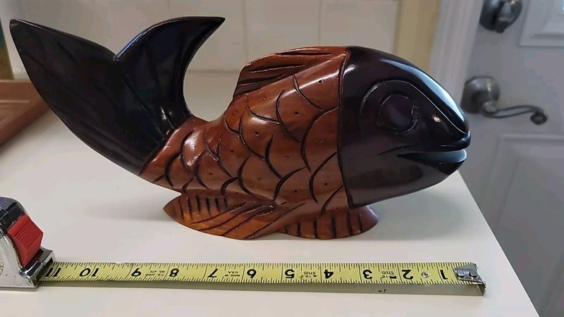 Vintage Carved Mahogany Wooden Fish HAITI Mahogany Handmade EXEC COND 12 In Long
