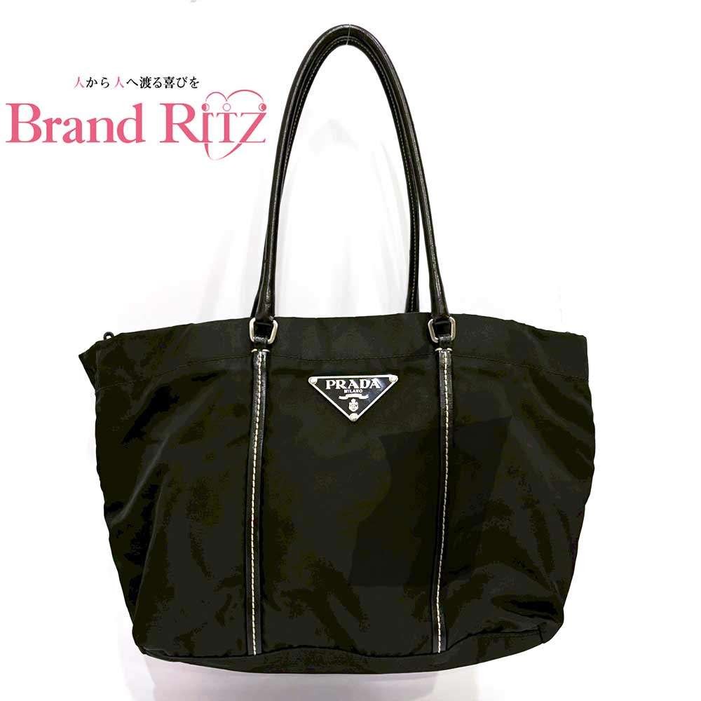 Used Prada Tote Bag Black Nylon Triangle Logo B Rank Ladies