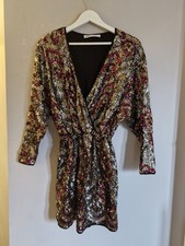 ZARA MULTICOLOURED SEQUINNED CROSSOVER DRESS SIZE UK 10/12 M.