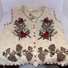 VTG Bobbie Brooks Cream Ramie Cotton Embroidered Cardinal Bird Sweater Vest WL